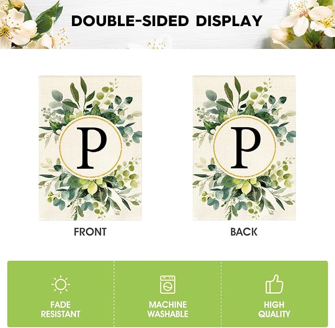 AVOIN colorlife Monogram Letter P Floral Garden Flag 12x18 Inch Double Sided Outside, Family Last Name Initial Yard Outdoor Decoration