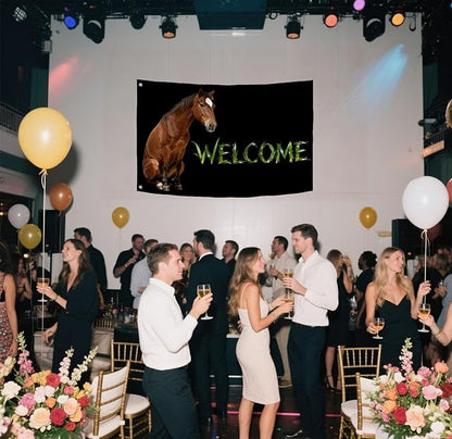 Horse Welcome Flag 2X3FT, Farm House Flags, Horse Meme Banner,Both Sides Printed, Men Women Banner,Vibrant Colors, Double Stitched with 2 Brass Grommets, Bar Garden Street Decoration, GYM, Office Decor,Indoor Outdoor Use,Gifts. (Horse, 2x3ft)