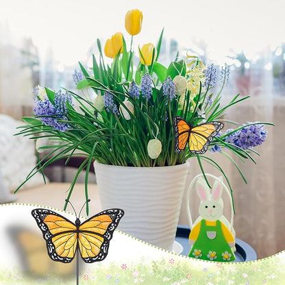 Geelin 1 Pc Stained Glass Flying Butterfly Suncatcher Flower Pot Decoration Metal Plant Pot Hangers Colorful Garden Yard Suncatcher Decor for Spring Home Indoor Outdoor Decor(Orange, Chic)