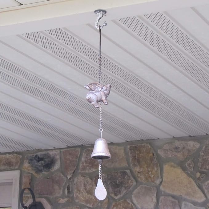 Treasure Gurus Rustic Flying Pig Wings Hanging Wind Chime Metal Patio Garden Art Front Porch Decor
