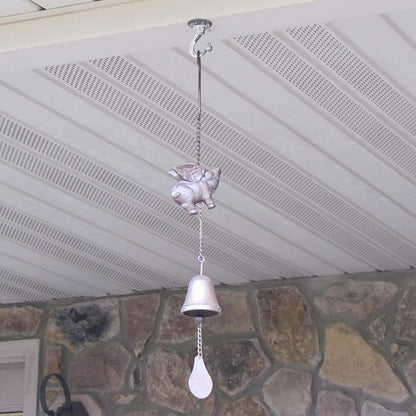 Treasure Gurus Rustic Flying Pig Wings Hanging Wind Chime Metal Patio Garden Art Front Porch Decor