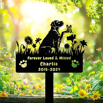 Custom Labrador Dog Memorial Grave Marker,Personalized Metal Flora Dog Memorial Stake,Dog Memorial Plaque Burial Stake Engraved Sign,Sympathy Grave Stake for Lost Dog,Dog Statue Headstone