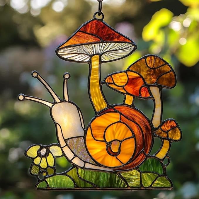 Mushroom Snail Acrylic Suncatcher, Boho Suncatchers for Window Hangings, Stained Glass Effect Indoor Outdoor Garden Decor for Cottagecore Lover, Gifts for Mother's Day, Mom, Grandma, Wife, Women