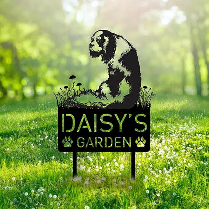 Custom Cavalier Dog Metal Memorial Garden Stake Personalized Pet Grave Marker Name Sign Remembrance Stake Decor Sympathy Dog Loss,Outdoor Statues for Yard Garden Lawn Patio Pathway Grave Gift.