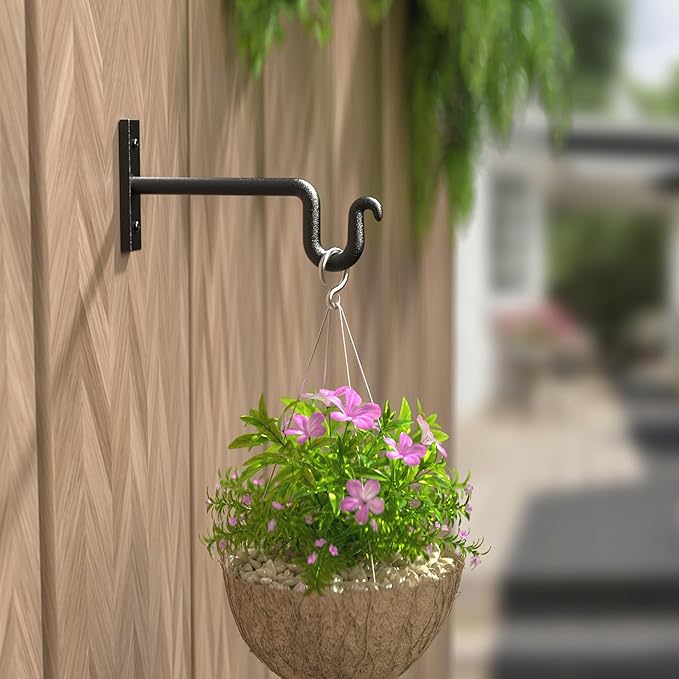 2 Pack 6 Inch Plant Hanger Plant Hook - Metal Plant Bracket Wall Hooks for Hanging Flower Basket, Lanterns, Bird Feeder, Wind Chimes Indoor & Outdoor.