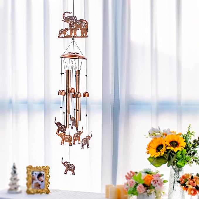 Elephant Wind Chimes Outdoor Elephant Gifts for Women Men Mom Dad Best Birthday Unique Gardening Gifts Metal WindChimes for Outside/Indoors, Lawn, Patio, Home, Yard Decor, Garden Decorations