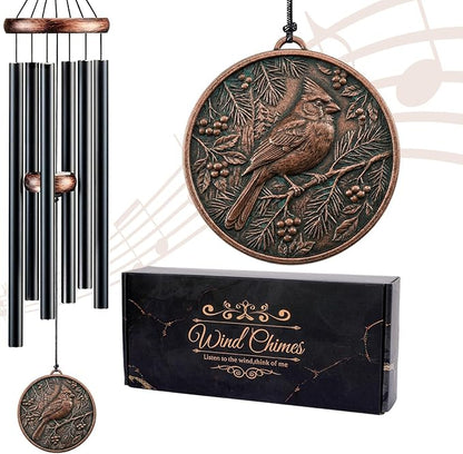 Cardinal Wind Chimes for Outside - 32" Deep Tone Wind Chime Outdoor with Vintage Pendant, Mother's Day Christmas Birthday Memorial & Sympathy Gifts, Garden Patio Porch Home Yard Decor