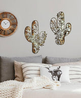 Putuo Decor Cactus Wall Art Set of 2, Rustic Flower Cactus Wall Decor, Floral Nature-Inspired Metal Wall Art for Living Room, Bedroom, Bathroom, Boho Style, 12.2 x 4.6 inches