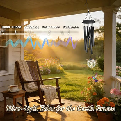 37" Solar Wind Chimes for Outside, Gifts Wind Chimes with Solar Powered Acrylic Lights & Hand-Painted Hummingbird for Mom, Grandma, Outdoor Wind Chimes for Garden, Patio, Yard