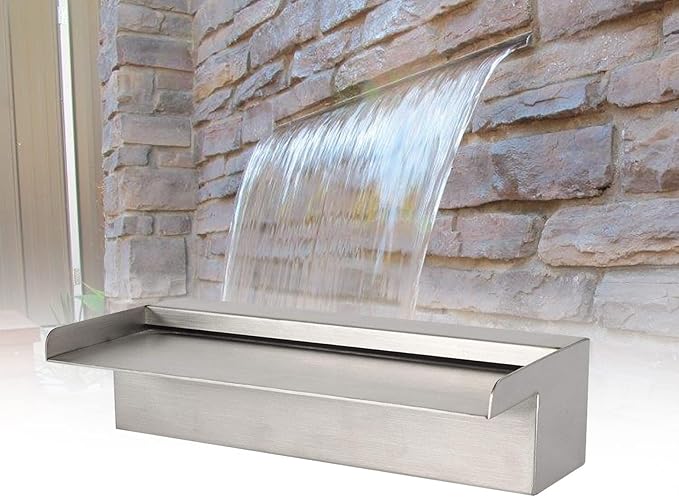 Pondo 12" Waterfall Pool Fountain, 304 Stainless Steel Pond Waterfall Spillway with Wider Water Flow Platform, Professional Spray for Sheer Descent Garden Outdoor
