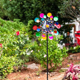 DREAMYSOUL Outdoor Wind Spinner, 19 inches Large Metal Garden Wind Sculpture & Spinner, Three Layers Blades Colorful Kinetic Windmill for Yard and Garden