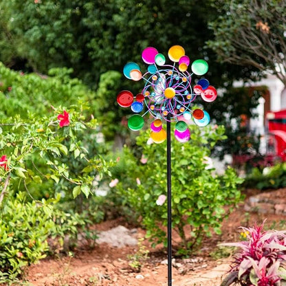 DREAMYSOUL Outdoor Wind Spinner, 19 inches Large Metal Garden Wind Sculpture & Spinner, Three Layers Blades Colorful Kinetic Windmill for Yard and Garden