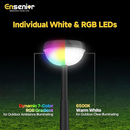 Ensenior Solar Pathway Lights IP65 Waterproof, RGB Color Changing & 6500K Cool White, 8-16Hr Runtime, Flower Pattern Garden Lights for Walkway Porch Yard - 6 Pack