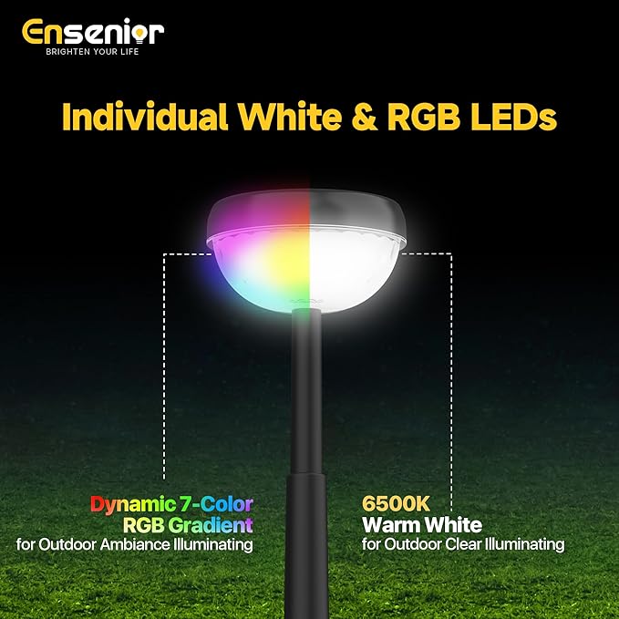 Ensenior Solar Pathway Lights IP65 Waterproof, RGB Color Changing & 6500K Cool White, 8-16Hr Runtime, Flower Pattern Garden Lights for Walkway Porch Yard - 10 Pack