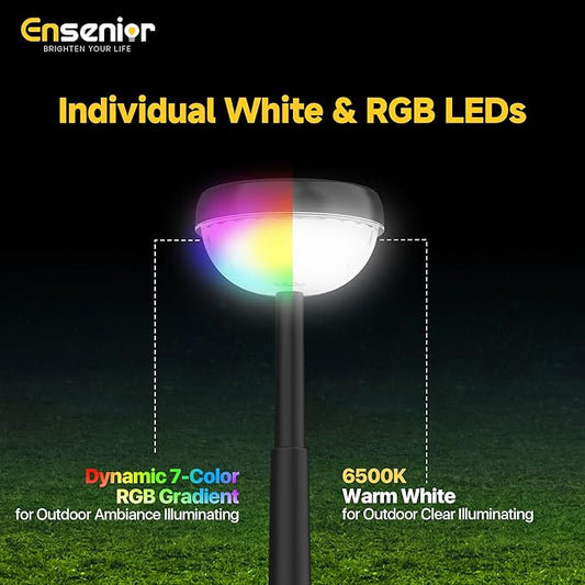 Ensenior Solar Pathway Lights IP65 Waterproof, RGB Color Changing & 6500K Cool White, 8-16Hr Runtime, Flower Pattern Garden Lights for Walkway Porch Yard - 10 Pack