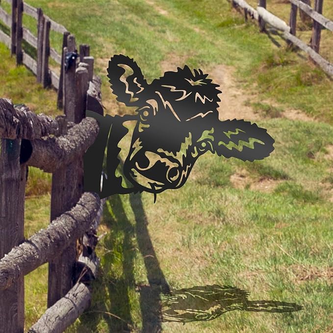 Peeping Cow Metal Yard Decor Lovely Farm Fence Decor Cow Decor for Fence Decor Outdoor Metal Garden Decor Outdoor Fence Decoration for Outdoor Farm or Farmhouse Yard Lawn (Fresh Cow)
