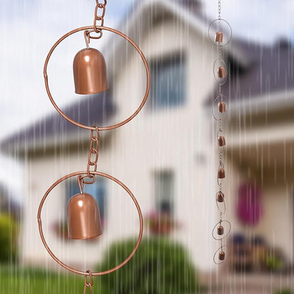 Hanging Rain Chime Metal Rain Chain Garden Wind Chimes Decorative Bell Musical Rain Feng Shui Good Luck Chimes for Gutter Drainage Home Outside Decor