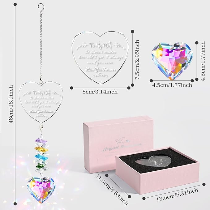Mom Birthday Gifts, Crystal Suncatcher Indoor Window Rainbow Maker Hanging Ornament, I Love You Mom Sun Catcher Gifts for Mother Mama from Daughter Son