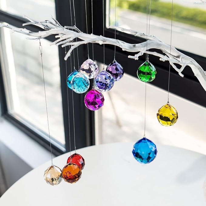 kanpura Multi-Color Crystal Ball Chandelier Crystal Replacement Glass Ball Prisms for Photography Christmas Tree Windows Home Decor (20mm,12pack)
