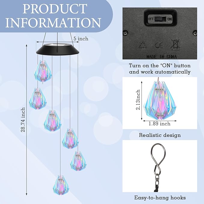 VIHOSE Solar Wind Chimes Lights Outdoor, Color Changing Hanging Solar Wind Chime, Laser Ball Mobile LED Lights for Outside Garden Yard Patio Decor, Waterproof