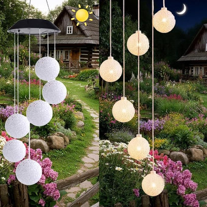 Warm White Crystal Ball LED Light Solar Wind Chime Lamp，Solar Lights Outdoor Waterproof for Balcony, Garden, Terrace and Courtyard Decoration. (Warm White)