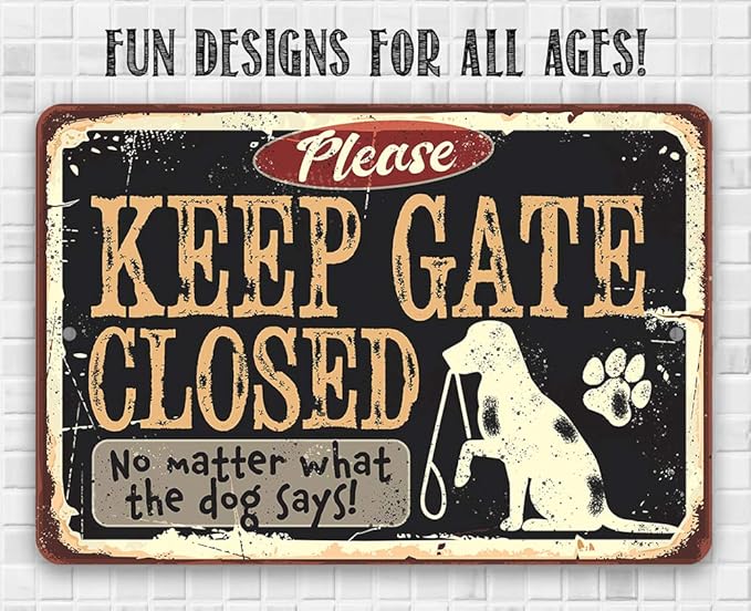 Lone Star Art Garden Stake Metal Signs - Durable Metal Sign - Use Indoor/Outdoor - Great Entryway and Fence Warning Sign and Gift for Dog Owners (12" x 18", Keep Gate Closed Dog)