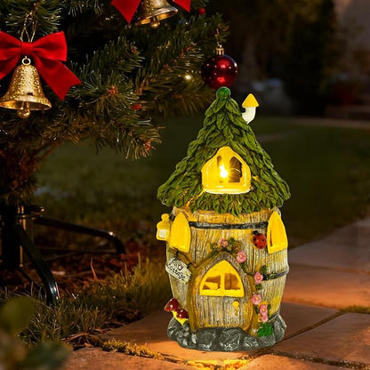 Fairy Garden House with Solar Light, Outdoor Figurine Lights Garden Statues,Yard Decorations Outdoor Fairy Garden Accessories,Decor Gifts for Mom Women,12 Inches, Huge Fairyland House
