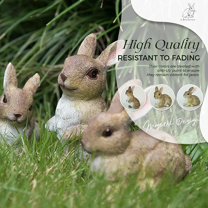 3 Pcs Bunny Decor Figurines Garden Decorations, Cute Bunny Yard Statues Outdoor, Easter Rabbit Statues, Hand-Painted Resin Animal Figurines for Home Table Decor