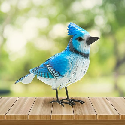 GUTE Blue Jay Metal Bird, Garden Yard Sculpture Art - Large Realistic Standing Blue Bird - Outdoor Fall, Winter, Spring, Summer Decoration - Handmade Bluejay Decor - Perfect and Sympathy Gifts