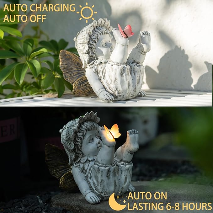 Suyorpe Fairies for Fairy Garden Solar Decor - Fairy Figurines Resin Outdoor Statues Ornaments with Light up Butterfly for Patio,Lawn,Yard,Porch,Outside Angel Gifts