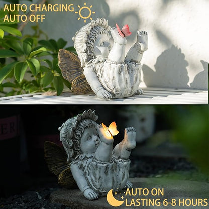 Suyorpe Fairies for Fairy Garden Solar Decor - Fairy Figurines Resin Outdoor Statues Ornaments with Light up Butterfly for Patio,Lawn,Yard,Porch,Outside Angel Gifts