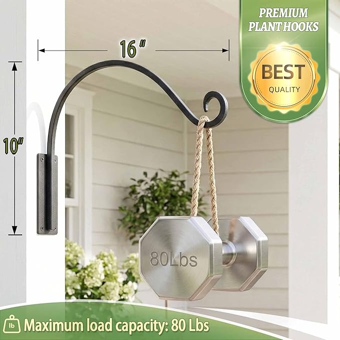 Qiang Ni Heavy-Duty Plant Hanger - 16 Inch 80lbs Metal Wall Mount Plant Bracket for Indoor Outdoor Hanging Bird Feeders, Flower Baskets, Lanterns