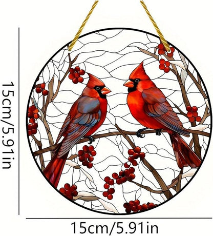 5.9'' Acrylic Window Hanging Cardinal Suncatcher Decor, Red Bird Suncatcher Panel Outdoor Wall Art Stained Panel Hangings Gift for Home Garden Ornament for Birds Lover