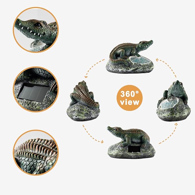 Rezpuao Garden Statue Crocodile,Solar Crocodile Decor for Outdoor,Resin Crocodiles Figurine with Solar Light for Patio,Balcony,Yard,Lawn Ornament,Perfect Garden Gift