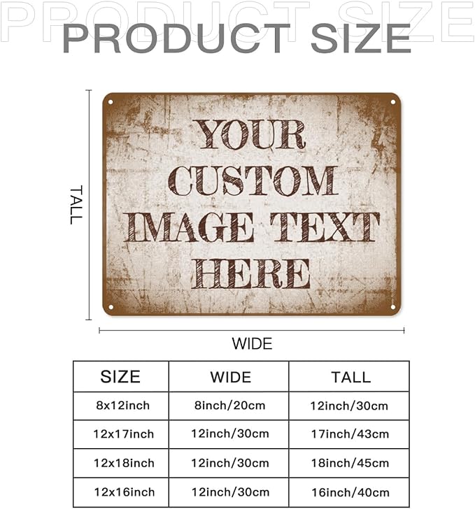 Custom Sign Custom Metal Signs For Business, Office, Outdoor Indoor, Personalized Metal Sign Add Text Image Customized Rusty Distressed Sign Vintage Retro Sign 8x12in