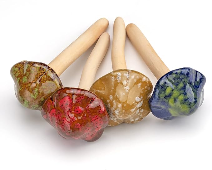 Ceramic Mushroom Garden Decor Pottery Ornament Figurine for Yard, Fairy Garden Decorations, Lawn Ornament Decor, Patio, Flowerpots Outdoor Statues 4.52" in Height 4pcs (Random Color)