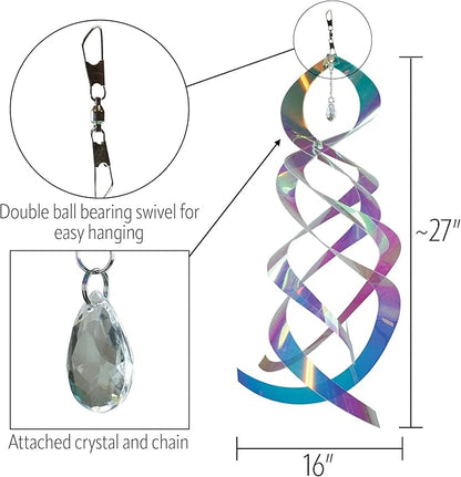 In the Breeze 9155 — Iridescent Mylar Spin Quartet with Crystal — Suncatcher Wind Spinner for Yards and Gardens with Plastic Crystal, Humane Animal Deterrent…