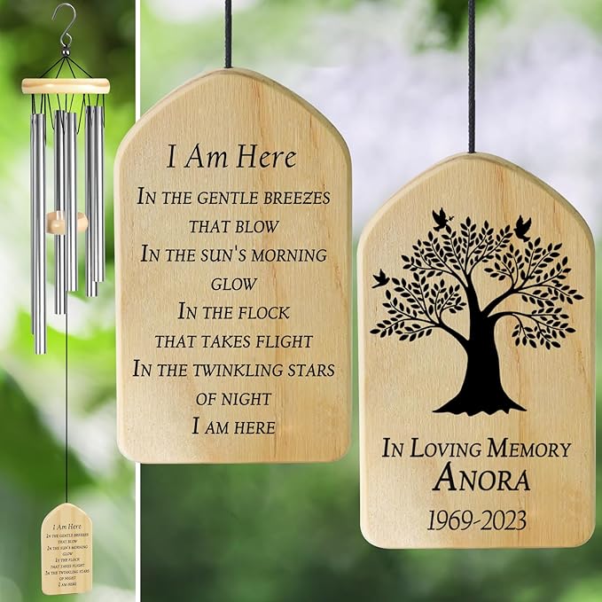 Memorial Wind Chimes - Personalized Sympathy Gifts for Loss of Loved One - 25.6 inches
