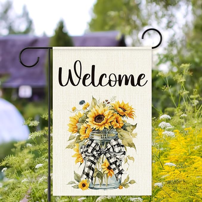 Spring Sunflower Garden Flag for Outside,Welcome Spring Garden Flag Yard Lawn Porch Flags for Outdoor Decorations 12x18 Inch Double Sided