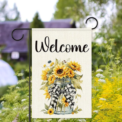 Spring Sunflower Garden Flag for Outside,Welcome Spring Garden Flag Yard Lawn Porch Flags for Outdoor Decorations 12x18 Inch Double Sided