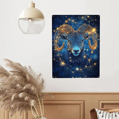 Aries of the Zodiac Signs,Metal tin sign,Exquisite plaque poster wall art decor,for living room,cafe,Yard,Patio,Bedroom,pub,club,Charming Artwork for Astrology Lovers,12x16 inch