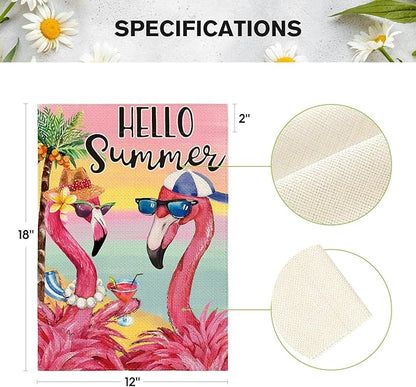 AVOIN colorlife Flamingo Hello Summer Garden Flag 12x18 Inch Double Sided, Welcome Seasonal Holiday Burlap Yard Outdoor Decoration