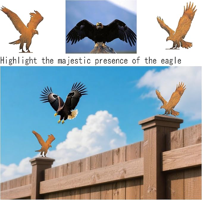 Rusty Birds Decoration (5-Piece Set) – Rusty Birds Fence Decorations Outdoor, Metal Eagle Garden Decor for Patio, Rustic Retro Style, Unique Outdoor Bird Decor,Premium Garden Decor Gifts