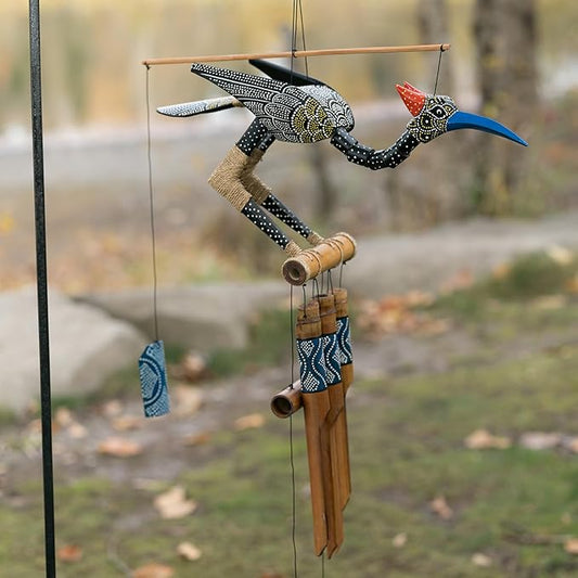 Cohasset Gift & Garden Aurora Bobbing Head Bird Bamboo Wind Chime - Exquisite Handcrafted Outdoor Decor,Gentle Melodic Tones for Zen Garden Eco-Friendly Bamboo&Coconut Wood Animated Movement in Breeze