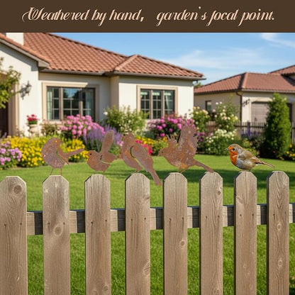 5PCS Rusty Birds Fence Decoration, Outdoor Metal Birds Decor for Yard, Rustic Garden Decor.