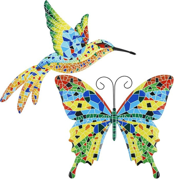 YLMFTNU 2Pcs Metal Wall Decor, Outdoor Wall Art Decor, 3D Hummingbird Wall, Art Hanging Wall, Colorful Garden Birds Sculpture, Wall Art Decorations for Bedroom Patio Yard 26x22cm
