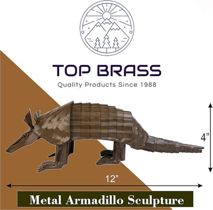 Top Brass Metal Armadillo Sculpture – Rustic Indoor/Outdoor Décor with Springy Head and Tail, 12” Long – Western Art Home or Garden Figure