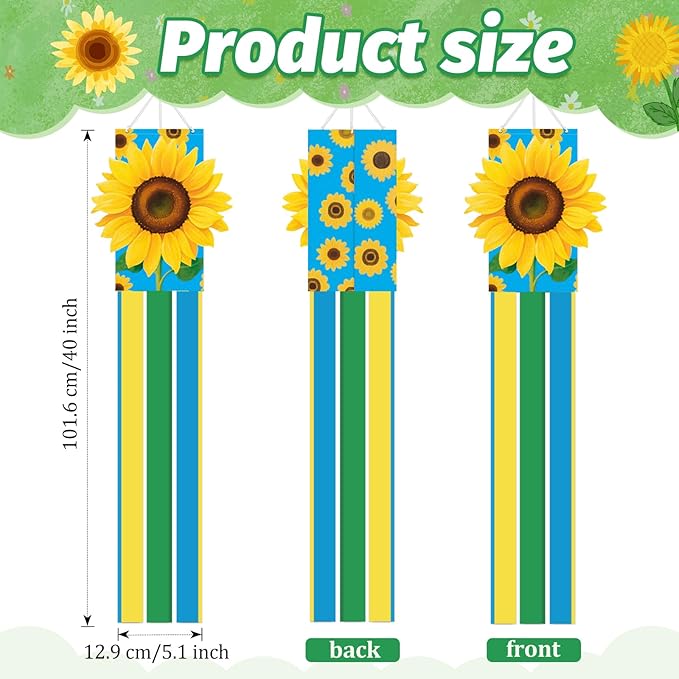40 Inches 3D Sunflower Windsock Decoration, Dimensional Hanging Outdoor Wind Sock with Yellow, Green, and Blue Streamers for Summer Garden, Yard, Porch, Farmhouse, and Floral-Themed Party Decor