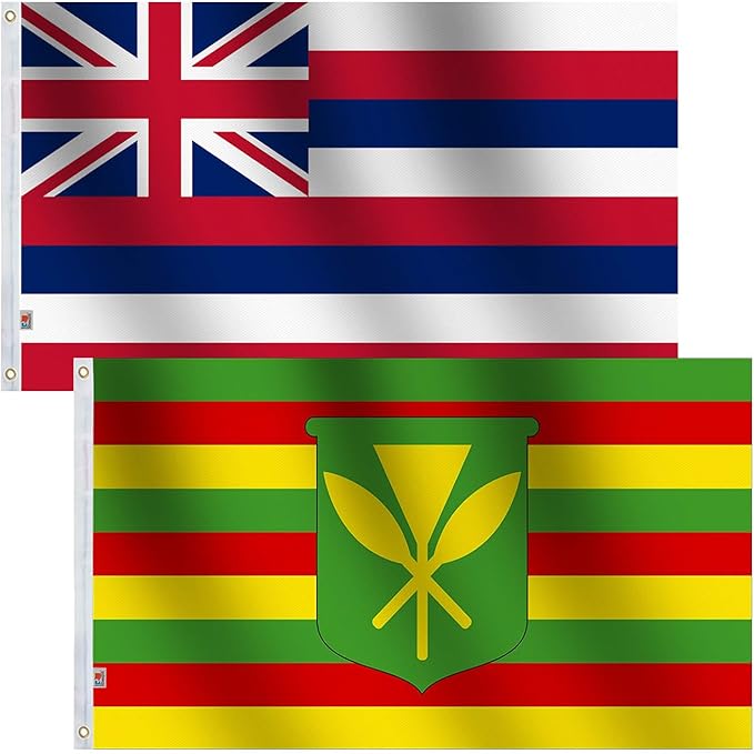 2 Pack Set America State Hawaii & Kanaka Maoli Flag 3x5 Ft Large, Both Sides moderate-outdoor&indoor 3' x 5' Kamehameha Hawaiian Flags House Decoration Banner Yard Gifts