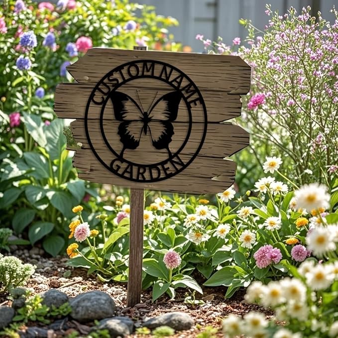 Custom Butterfly Garden Metal Wall Art Personalized Butterfly Metal Name Sign Yard Sign Decorative Outdoor Gardening Decor Gifts for Gardeners